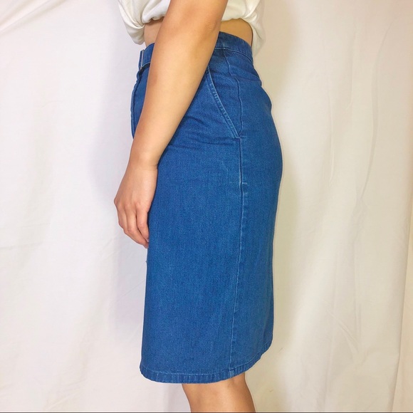 Vintage Talbots Belted high waist denim Skirt Sz4 - Picture 2 of 4